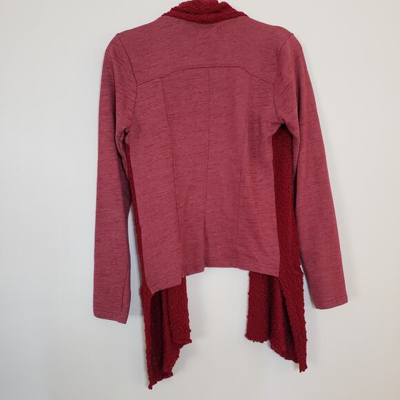 Lucky Brand Viscose & Cotton Open Waterfall Cardigan Mixed Media Red Medium - Picture 4 of 8